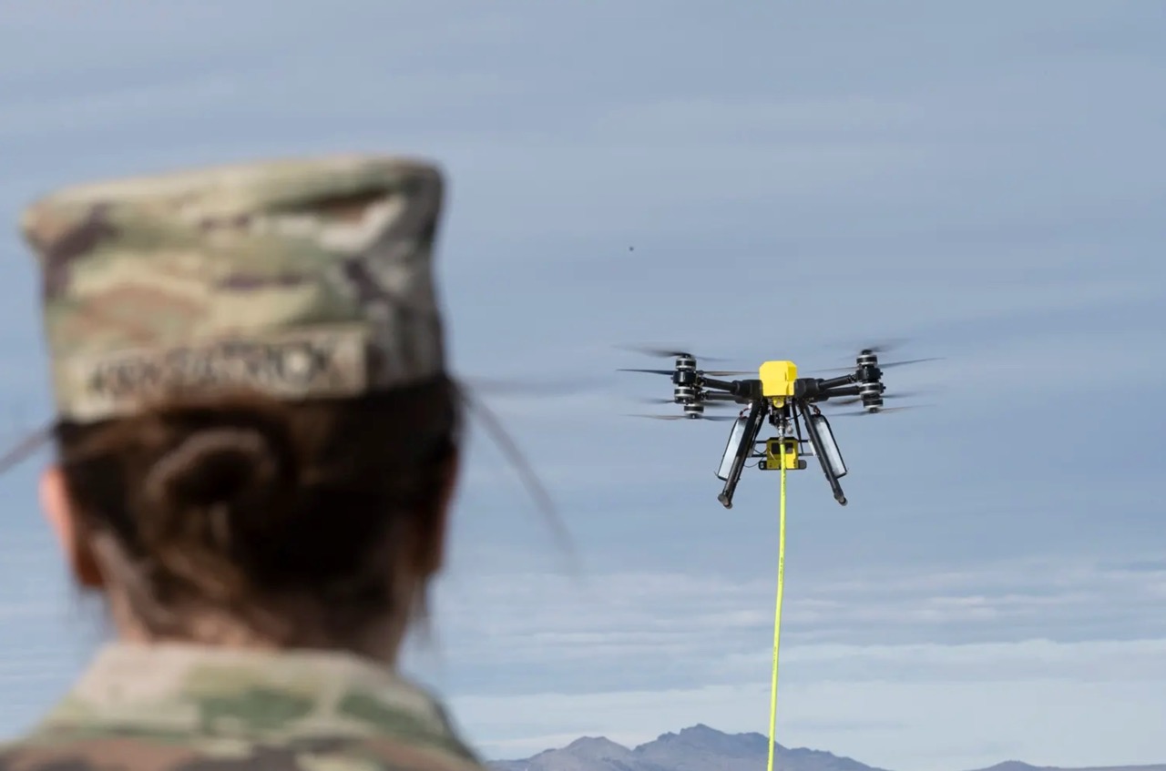 U.S. Army soldier observing Apellix drone in flight